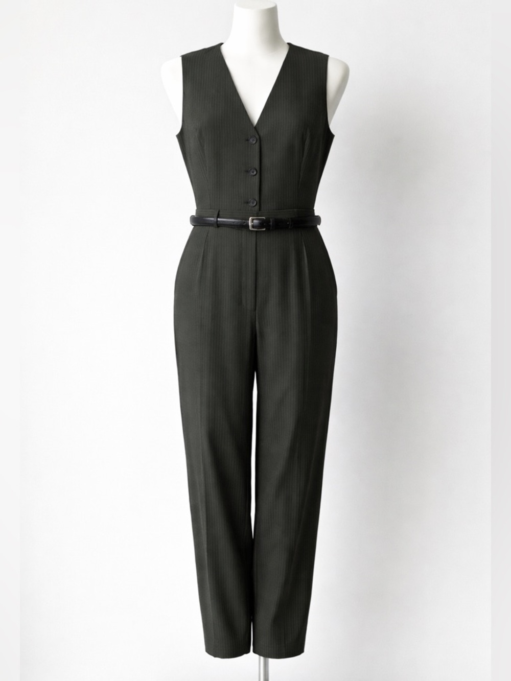 Mango Dark Olive Green Sleeveless Tailored Jumpsuit with Belt